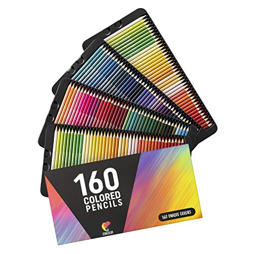 160 Lapices de Colores (Numerados) Zenacolor - Almacenamiento Fácil - Estuche Lapices dibujo profesional para Adultos y Niños - Ideal para Colorear, Mandalas Colorear Adultos, Material Escolar