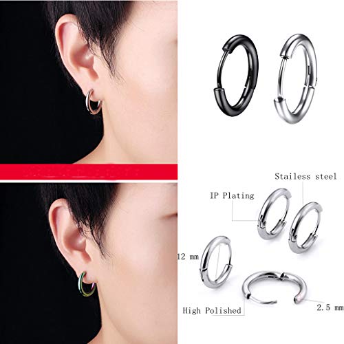 8 Pares de Pendientes de Acero Inoxidable para Hombres, 8 mm de Acero Inoxidable Clip Pendientes de Esmalte Piercing Ear Bisel Redondo Cool Stud Pendientes de perforación para Hombres,