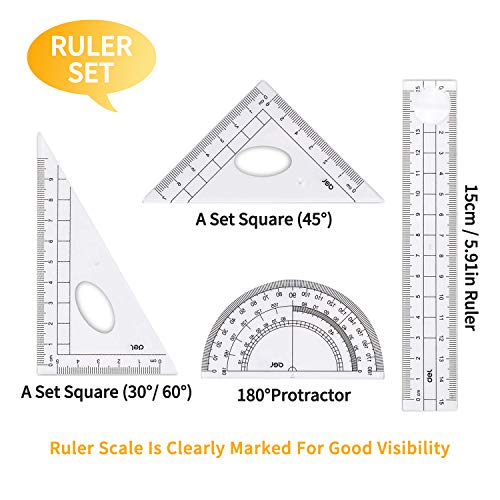 8 piezas Set de Geometría,Compas de Dibujo Maths Kit para Escuela,Juego de compás Set con Cuadrados y Brújula,Transportador,Regla,Portaminas,Recargas de Lápiz,Borrador para Estudiantes y Profesores