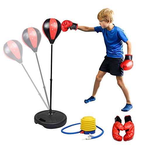 Abree Set de Boxeo para Niños Saco de Boxeo Independiente con Guantes de Boxeo Pelota de Boxeo,Altura Ajustable(80-110cm) - Juego Deportivo para Niños 4 - 10 años - Regalo Originales para Niños