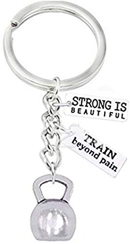 Accesorios hechos a mano Strong is Beautiful,Train Beyond Pain,Kettlebell llavero, colgante de ejercicio