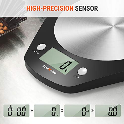 ACCUWEIGHT Báscula de Cocina Digital Balanza Alimentos Electrónica con Plataforma de Acero Inoxidable para Peso de Comida, 5 kg/11lbs