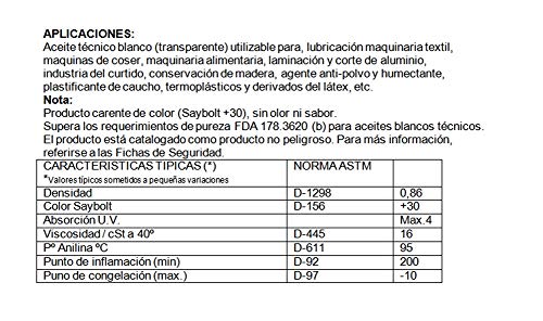 Aceite maquina de coser. Especial Incoloro - Lubricante para Maquinas de Coser y mecanismos varios. 1 Litro (830 gramos) + Aceitera de 50 cc. vacía.