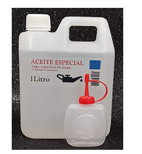 Aceite maquina de coser. Especial Incoloro - Lubricante para Maquinas de Coser y mecanismos varios. 1 Litro (830 gramos) + Aceitera de 50 cc. vacía.