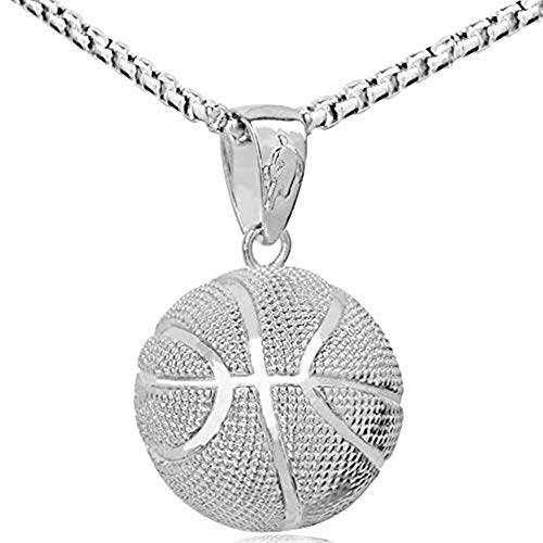 AILUOR Collar Colgante de Baloncesto de Moda Cadena de Acero Inoxidable Hip Hop Collar Deportivo Joyería de Fitness (Plata)