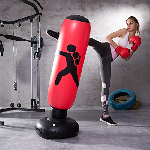 AILUOR - Saco de boxeo hinchable para entrenamiento de golpes y patadas, con forma de torre, saco de arena para niños, para practicar fitnes, deportes, juegos, liberación de estrés, 160 cm, rojo