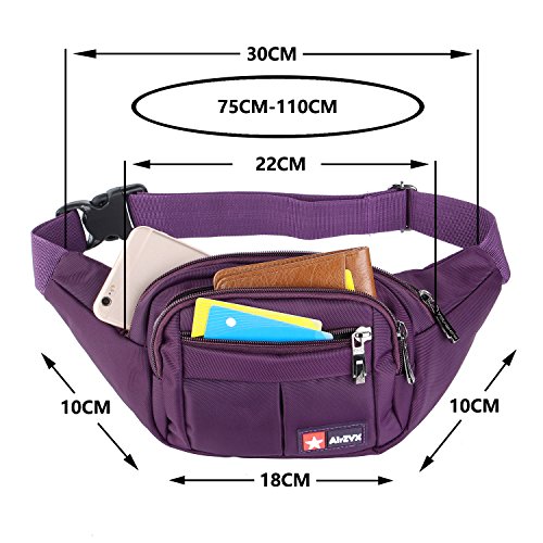 AirZyx Riñoneras de Marcha Running de Acampada y Marcha Bolsos de Gimnasio Bolsos Bandolera para Hombre Mujer (Morado)