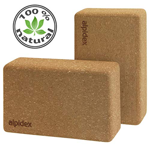 ALPIDEX Bloque de Corcho Yoga Block Cork Ladrillo Natural Bloc Pilates Juego de 2 o 1, Tamaño:2 Piezas - 23 x 14 x 7.5 cm