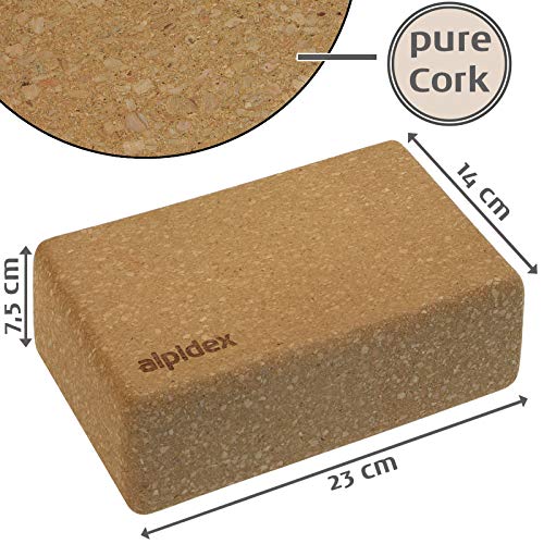 ALPIDEX Bloque de Corcho Yoga Block Cork Ladrillo Natural Bloc Pilates Juego de 2 o 1, Tamaño:2 Piezas - 23 x 14 x 7.5 cm