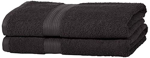 AmazonBasics - Juego de toallas (colores resistentes, 2 toallas de baño), color negro