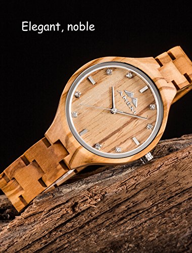 Amexi Reloj de madera para mujer, hecho a mano mujeres relojes de madera para señoras con banda ajustable de Minium, liviano y cómodo