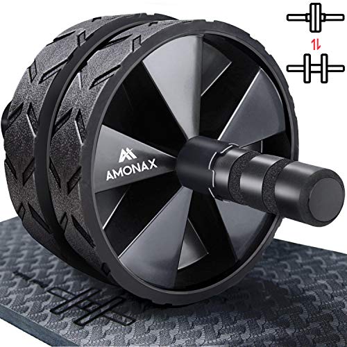 Amonax - Rodillera convertible para abdominales (con alfombrilla de rodilla) Juego de ruedas dobles con modos de entrenamiento de fuerza de fitness dual en el gimnasio o el hogar