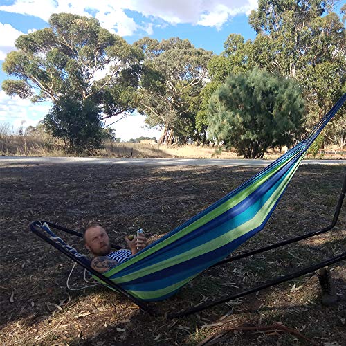 Anyoo Hamaca de Algodón para Jardín al Aire Libre Cama Portátil de Lona con Cuerdas para Acampar Capacidad de 200 Kg Peso Ligera con Bolsa para Jardín Patio Trasero Playa Mochileros