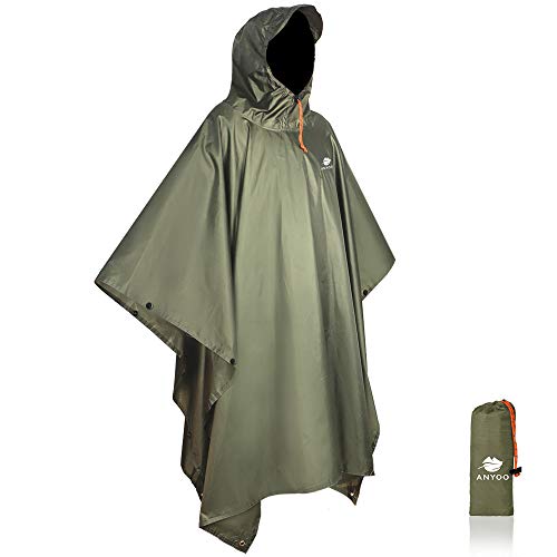 Anyoo Poncho de Lluvia Reusable de Ripstop transpirante Ligero a Prueba de Agua Multiuso Impermeable con Capucha de Lona de Tienda de Campaña Ideal para el Aire Libre Campamento Excursionismo y Pesca