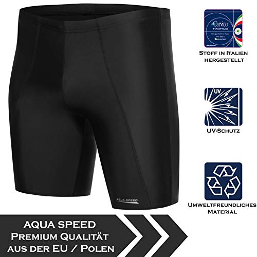 Aqua Speed Long Troncos de natación Largo de Hombre | Ajuste Jammer | Protección UV | Resistente al Cloro | Dimensionalmente Estable | Eficaz contra la Fatiga Muscular, Tamaño:XL, Color:Black