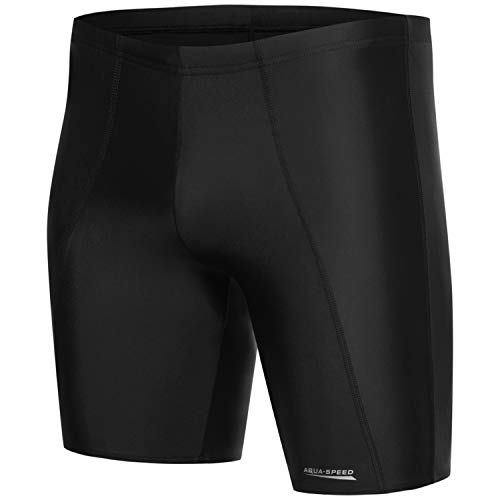 Aqua Speed Long Troncos de natación Largo de Hombre | Ajuste Jammer | Protección UV | Resistente al Cloro | Dimensionalmente Estable | Eficaz contra la Fatiga Muscular, Tamaño:XL, Color:Black