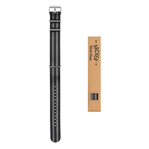 Archer Watch Straps | Correas NATO de Nylon Cinturón de Seguridad | Correa de Reloj Diseño Militar | Negro y Gris (James Bond)/Piezas Metálicas Color Acero, 22mm