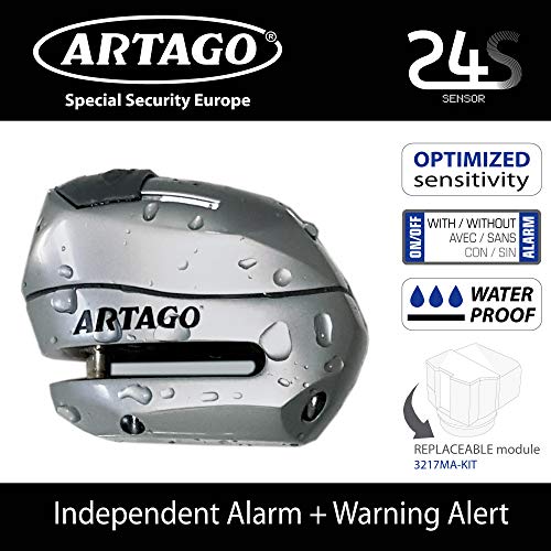 Artago 24S.6M Candado antirrobo Moto Disco Alarma 120 db Warning Inteligente, ø 6 mm, metálico, Multicolor