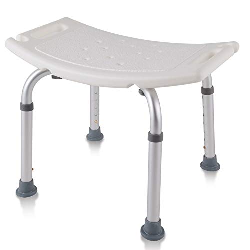 AUFUN Taburete Ducha Silla de ducha 38-53cm Altura Regulable Taburete baño con Tapones de Goma Antideslizantes de aluminio y plástico para mayores, mujeres embarazadas