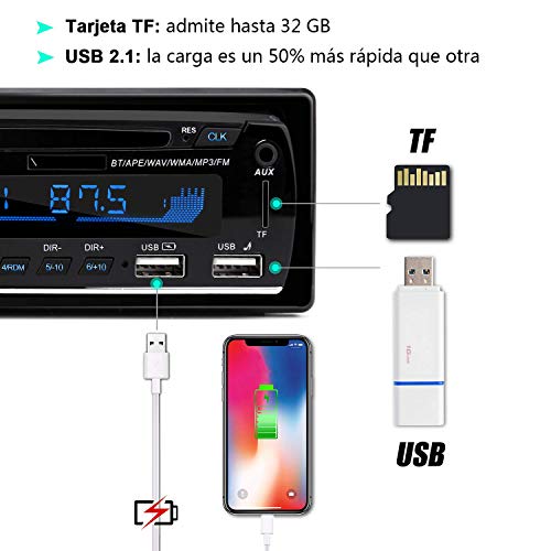 Autoradio Bluetooth, CENXINY FM 4x65W Radio Para Coche Llamadas Manos Libres Control Remoto Radio stéreo de Coche con Reproductor de MP3 USB y Bluetooth 4.2, soporte IOS y teléfono Android