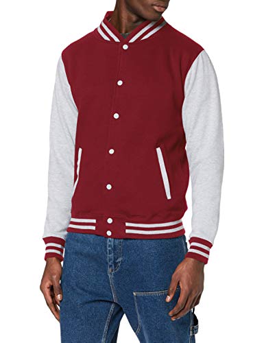 AWDis Varsity Jacket, Chaqueta Bomber Para Hombre, Multicolor (Burgundy/Heather Grey), Large