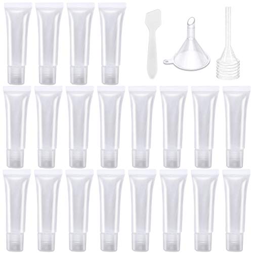 AYWFEY 20 Piezas Tubos vacíos + Embudos de plástico + Pipeta + Espátula, Mini contenedores transparentes recargables Tubos para bricolaje Lip Gloss Balm Cosmético, 8 ml