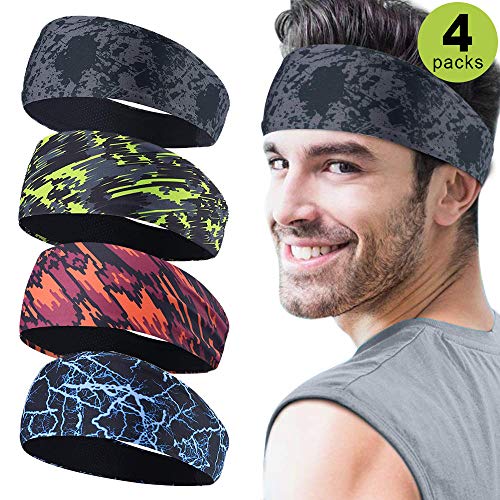 Bandas para la cabeza deportivas para hombre, 4 paquetes, cinta para el sudor y cinta para la cabeza deportiva, para entrenar la humedad, para correr, cross, entrenamiento, yoga y casco de bicicleta