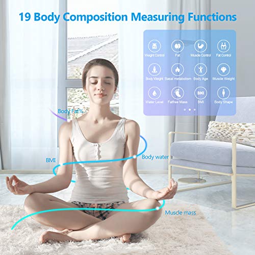 Báscula Grasa Corporal, YOUNGDO Báscula de Baño Bluetooth hasta 180 kg con 19 Datos del Cuerpo para 8 Usuarios (Peso, Grasa, Músculo, Agua, etc.) Blanco