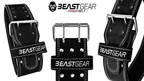 Beast Gear Cinturón Halterofilia – Cinturón Lumbar Powerlifting con Doble Hebilla – Cinturón Levantamiento de Peso de Piel Nobuck – 10 cm de Ancho y 10 mm de Grosor - L