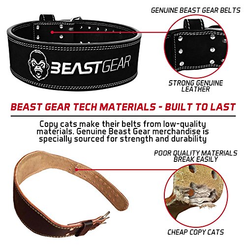 Beast Gear Cinturón Halterofilia – Cinturón Lumbar Powerlifting con Doble Hebilla – Cinturón Levantamiento de Peso de Piel Nobuck – 10 cm de Ancho y 10 mm de Grosor - L