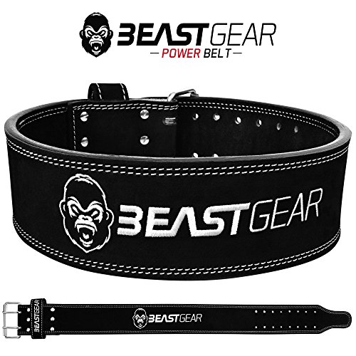 Beast Gear Cinturón Halterofilia – Cinturón Lumbar Powerlifting con Doble Hebilla – Cinturón Levantamiento de Peso de Piel Nobuck – 10 cm de Ancho y 10 mm de Grosor - L