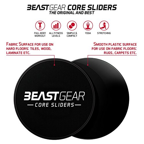 Beast Gear - Discos Deslizantes para Abdominales – Discos Doble Cara Deslizantes para Ejercicios de Abdominales– para Moquetas y Solería