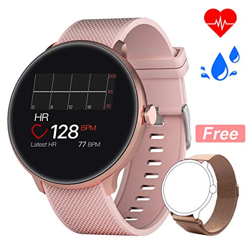 Bebinca Smartwatch Reloj Inteligente con Cronómetro, Pulsera Actividad para Deporte,Reloj de Fitness con Podómetro Hombre Mujer Niños para Samsung Huawei iPhone + 1 Correa de Metal(Rosa)