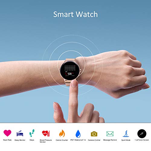 Bebinca Smartwatch Reloj Inteligente con Cronómetro, Pulsera Actividad para Deporte,Reloj de Fitness con Podómetro Hombre Mujer Niños para Samsung Huawei iPhone + 1 Correa de Metal(Rosa)