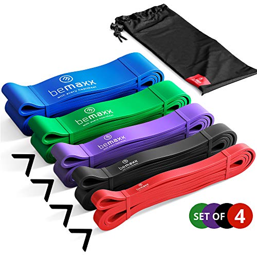 BeMaxx Banda Elástica de Resistencia Guía de Entrenamiento | para Pull–Ups, Crossfit, Yoga, Pilates | Banda de Tracción para Fitness y Estiramientos | Duradera, Resistente, Versátil (Juego de 4)