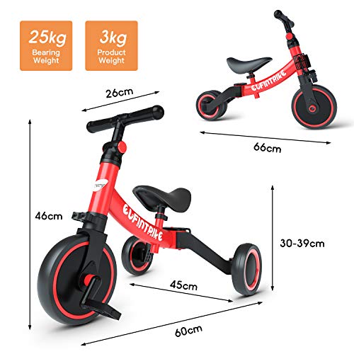 besrey Triciclos para Niños, 5 en 1 Un Bici polivalente, Triciclo & Bicicleta & Carro de Equilibrio & Caminante, 2.8kg Ligero y portátil, Adecuado para niños de 1.5-4 años Princesa roja