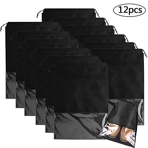 BETOY 12 Pcs Bolsas de Zapatos, Zapatos de Viaje Bolso,Multifunción A Prueba de Polvo No Tejidas Portátil Bolsas para Zapatos Plegable Ventana Transparente Con cordón