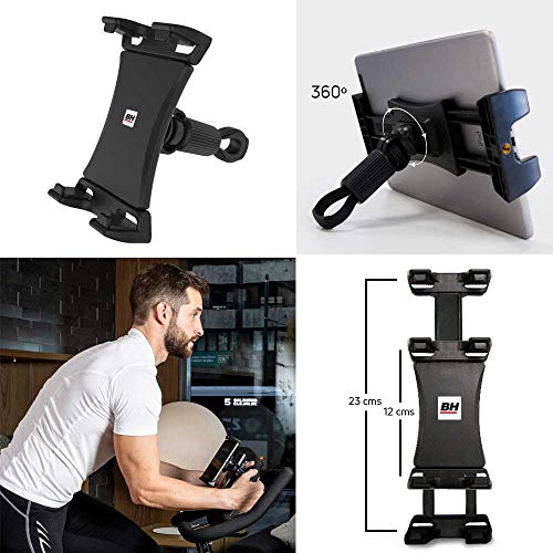 BH Fitness – Soporte para Smartphone y Tablet para Máquinas de Fitness 0190906 – Regulable Entre 4,7 y 13 Pulgadas