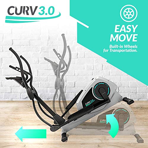 Bicicleta Eliptica Bluefin Fitness CURV 3.0 Elliptical Cross Trainer / Air Walker / Zancada larga / Consola de Fitness Digital LCD / Bluetooth / Aplicación para Smartphone / Negro y Plata