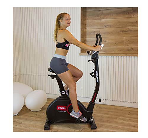 Bicicleta Estática BH Berlin SC100 - Volante inercia 9 kg - Freno magnético - 24 Niveles intensisdad - 12 programas predeterminados - sensores Ritmo cardiaco en Manillar - Sillín y Manillar Regulable