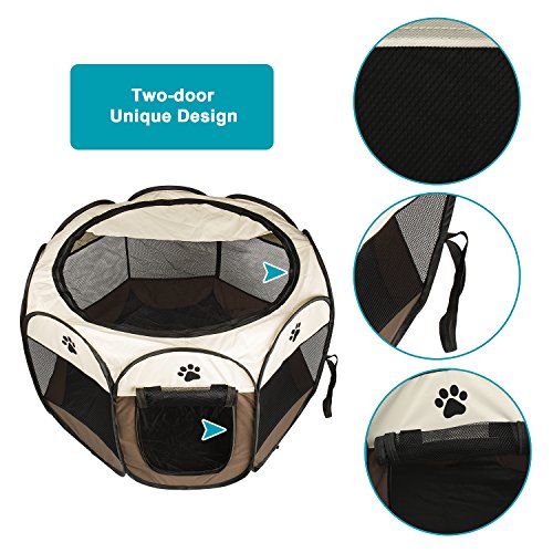 BIGWING Style Parque Mascota de Juego Entrenamiento Dormitorio Perro Gato Conejo Octágono Plegable Lavable Durable 73x 73x 43 CM, Blanco y Café