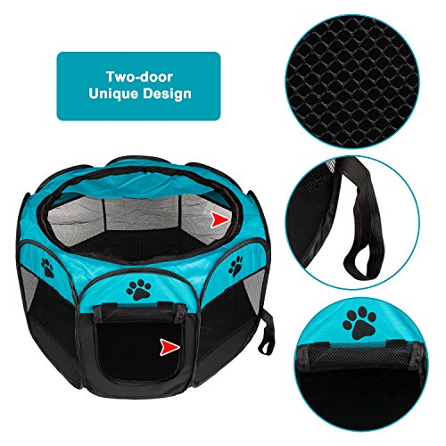 BIGWING Style Parque Mascota de Juego Entrenamiento Dormitorio Perro Gato Conejo Octágono Plegable Lavable Durable 73x 73x 43 CM, Negro y Azúl