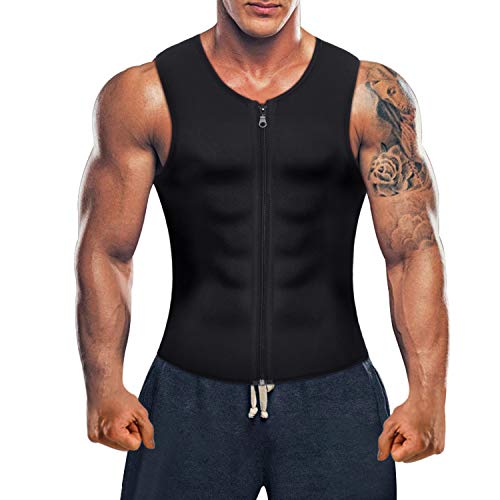 Bingrong Chaleco Sauna Hombre Fajas Reductoras Adelgazantes Hombres Compresion de Neopreno Chaleco para Adelgazante Sudoración con Cremallera para Deporte Fitness (Nergo, L)