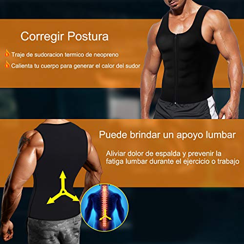 Bingrong Chaleco Sauna Hombre Fajas Reductoras Adelgazantes Hombres Compresion de Neopreno Chaleco para Adelgazante Sudoración con Cremallera para Deporte Fitness (Nergo, L)