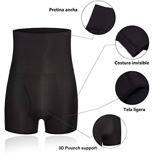 Bingrong Fajas Pantalones Braga Moldeadora Abdomen Hombre Boxers Calzoncillos Moldeador Orificio Fitness Ropa Interior Negra Elástico Shapewear for Men Faja Reductora Adelgazante (Negro, XX-Large)