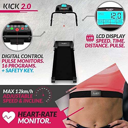 Bluefin Fitness Kick 2.0 Innovadora Cinta de Correr Plegable de Alta Velocidad, Unisex Adulto, Negro, High-Speed Folding Treadmill