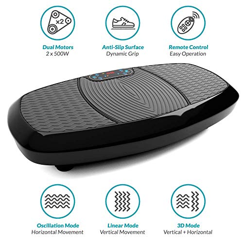 Bluefin Fitness Plataforma Vibratoria 3D con Doble Motor Gran Superficie Anti-Deslizante | Altavoces Bluetooth | Ideal para Perder Peso | Diseño Británico (Negro)