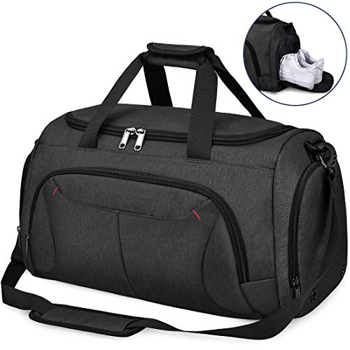 Bolsa de Deporte Hombre Bolsas Gimnasio Mujer con Compartimento para Zapatos Bolsos de Viaje Grande Impermeable Deportivos Fin de Semana Travel Gym Bag 40L Negro