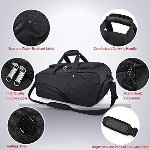 Bolsa de Deporte Hombre Bolsas Gimnasio Mujer de Grande Viaje Impermeable con Compartimento para Zapatos Bolsos Deportivos Bolsa Fin de Semana Travel Duffle Bag para Hombres 45l Negra