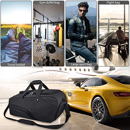 Bolsa de Deporte Hombre Bolsas Gimnasio Mujer de Grande Viaje Impermeable con Compartimento para Zapatos Bolsos Deportivos Bolsa Fin de Semana Travel Duffle Bag para Hombres 45l Negra